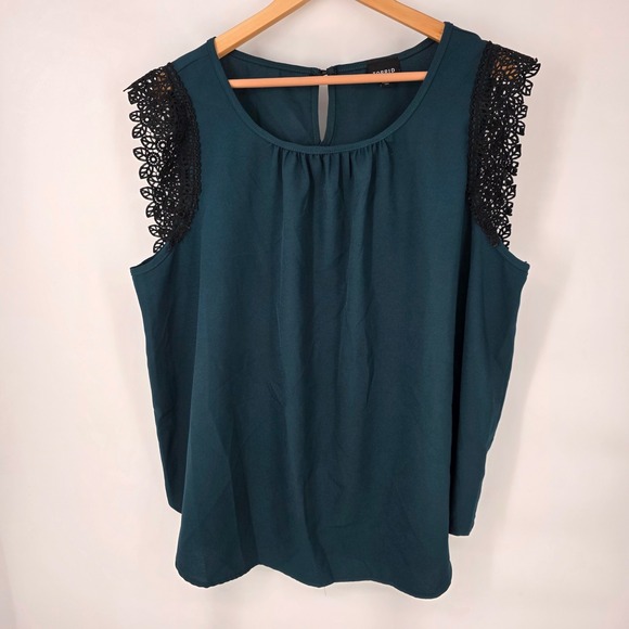 torrid Tops - Torrid Crochet Lace Trim Sleeveless Blouse Women 1 Teal Green Keyhole Back
